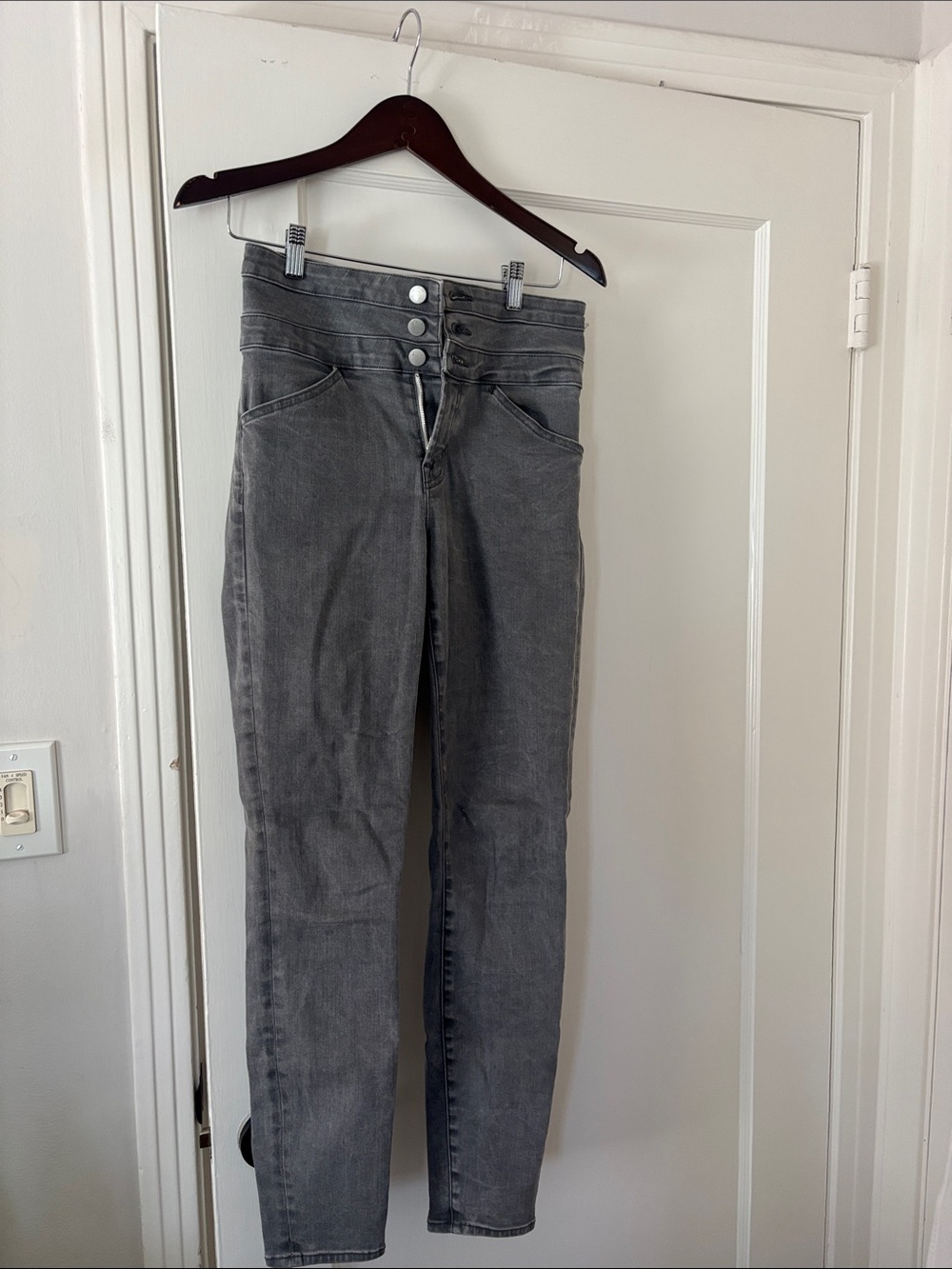J Brand High-Rise Gray Button-Front Jeans